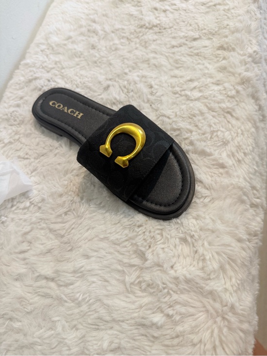 Coach Shoes - Coach Black Slide Sandal with Gold Horsebit Accent